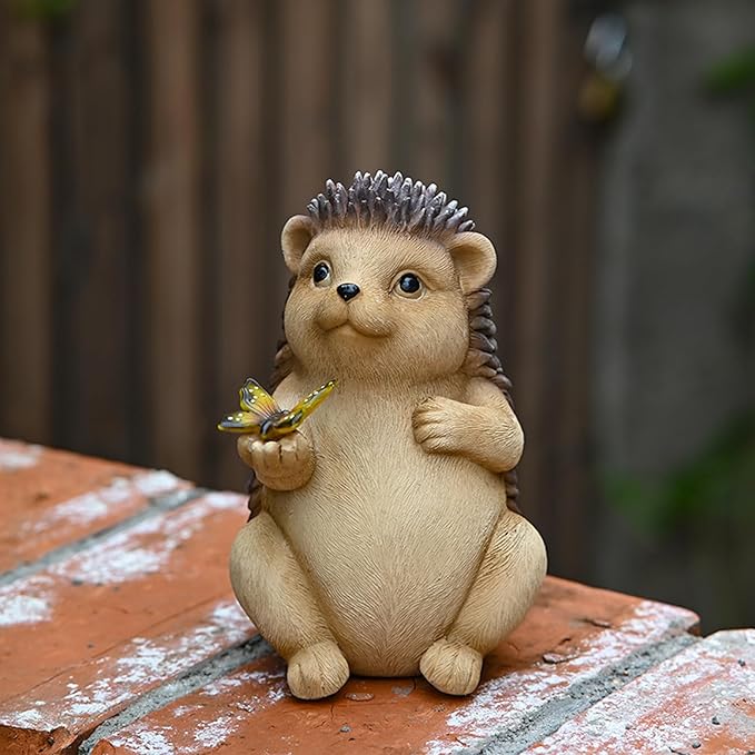 Solar Hedgehog Outdoor Statues Garden Decor with Butterfly LED Lights Hedgehog Statues for Patio Balcony Yard Lawn Ornament, Birthday Mother Day Gardening Gifts for Mom Grandma Women