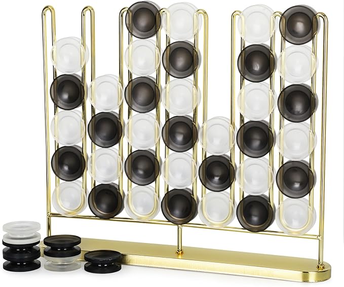 Artistic 4 in a Row Game, Upgraded from Classic Strategy 4 in a Row Board Game, 2 Player Travel Board Games, Metal Game Board & Acrylic Pieces, Home Decoration, Great Gift