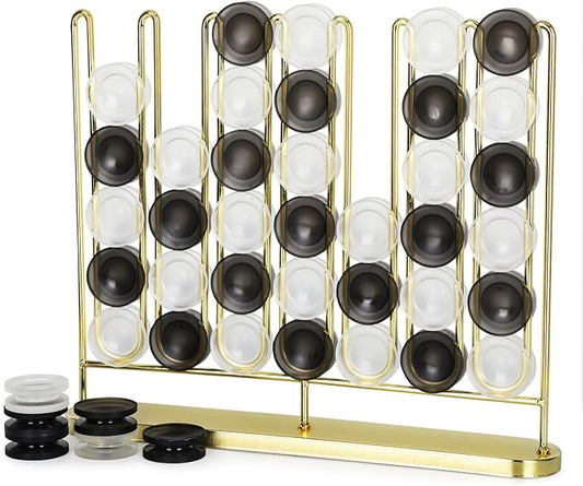 Artistic 4 in a Row Game, Upgraded from Classic Strategy 4 in a Row Board Game, 2 Player Travel Board Games, Metal Game Board & Acrylic Pieces, Home Decoration, Great Gift