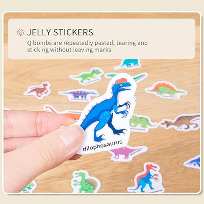 3 Pack Jelly Reusable Sticker Books for Toddlers 1-3 2-4 Years, Portable Travel Toys Sticker Activity Book for Kids 2 3 4 Year Old Girls Boys, Animal Dinosaur Vehicle Car
