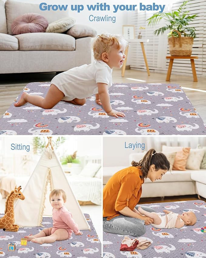 Machine Washable Baby Floor Play Mat 50x50”, Non Slip One-Piece Baby Crawling Mats for Tummy Time, Portable Playpen Mat Playmat for Babies Infants and Toddlers