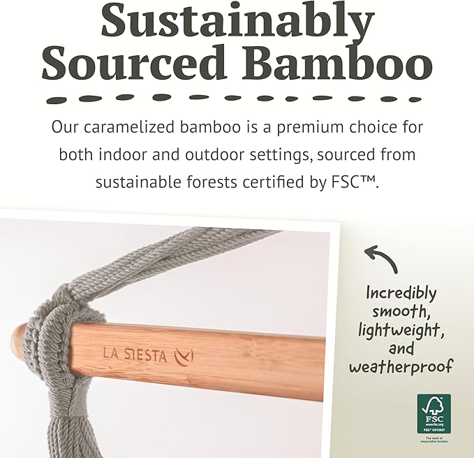 LA SIESTA® - XL King Domingo Hammock Swing Chair - Weather & Tear Resistant Hanging Hammock Chair - Indoor Outdoor Hammock Chair Swing - Hanging Chair for Patio Porch Bedroom - Max 355 Lbs, Sea Salt