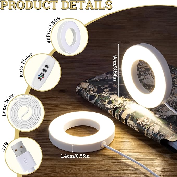 Ceiling Grow Lights for Indoor Plants, 48 LEDs Full Spectrum Halo LED Plant Light, with 3/9/12H Auto Timer Switch, 3 Colors,10 Dimming, Plant Lights for Small Plants, 1 Head