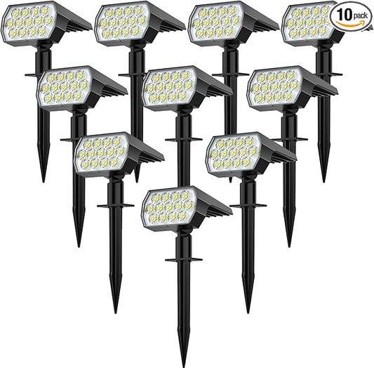 WELALO Solar Spot Lights Outdoor, [10 Pack/52 LED/3 Modes] 2-in-1 Solar Landscape Spotlights, Solar Powered Security Lights, Waterproof Wall Lights for Walkway Yard Garden Driveway(Cool White)