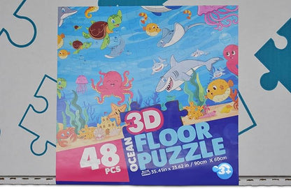 3D Ocean Floor Puzzles for Kids – Extra-Large 48 Piece Floor Puzzle for Kids Ages 3-5 & 4-6 | Jumbo Floor Puzzle with 7 Stand-Up Sea Animals, Big 5" Pieces | Educational Toddler Floors Puzzle Gift