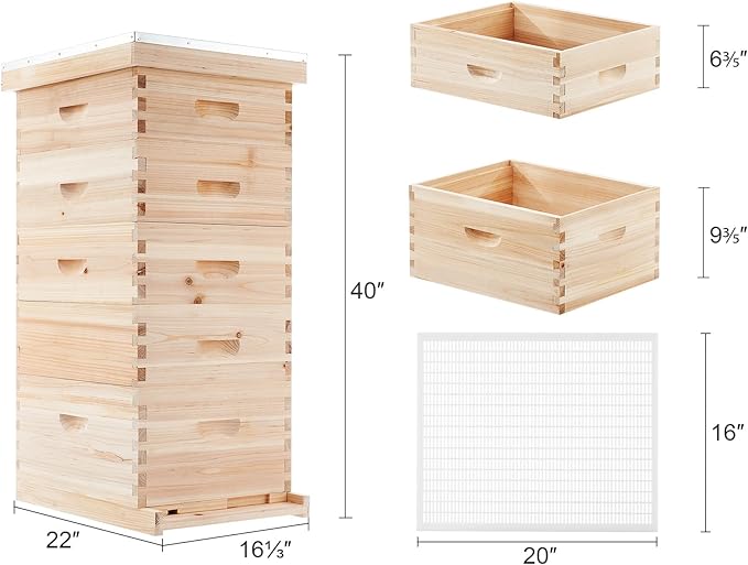 CREWORKS 5 Layer Bee Hive, Beehive for Honey, Bee Box Beekeeping Supplies, Hive Kit for Starter Beekeeper (No Frames)
