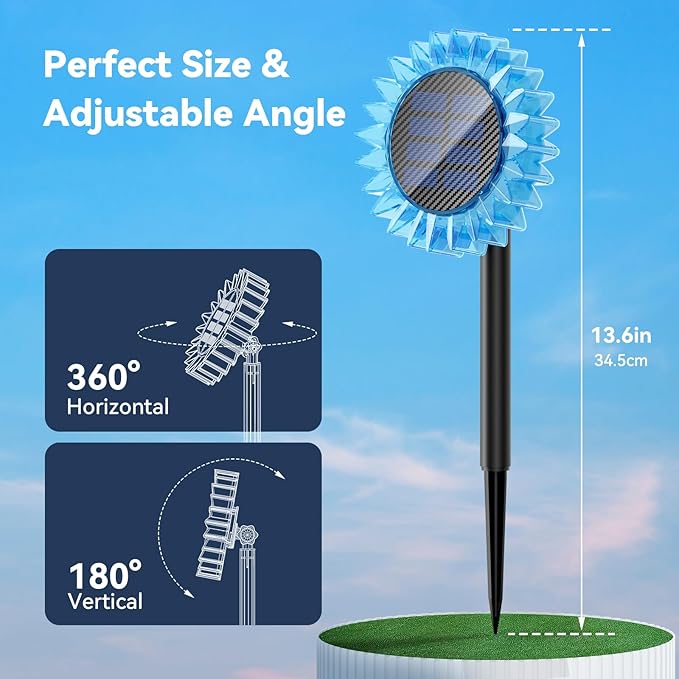 Solar Garden Lights - Upgraded Solar Sunflower Light, Ground/Wall 2-In-1, Solar Outdoor Lights Waterproof IP67,Garden Yard Patio Backyard Pathway Landscape Fence Wall Decoration, Warm White(6 Pack)