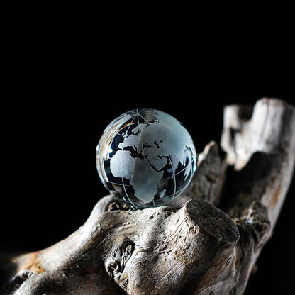 60mm World Globe Crystal Earth Ball Paperweight with Stand Glass Sphere Display Globe Ball Christmas Decor for Home Office Desk