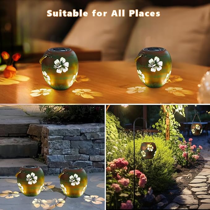 2 Pack Solar Lanterns Outdoor Hanging, Metal Table Solar Lanterns Outdoor Waterproof with Handle, LED Solar Lantern for Patio Lawn Tabletop Decor Christmas Gifts