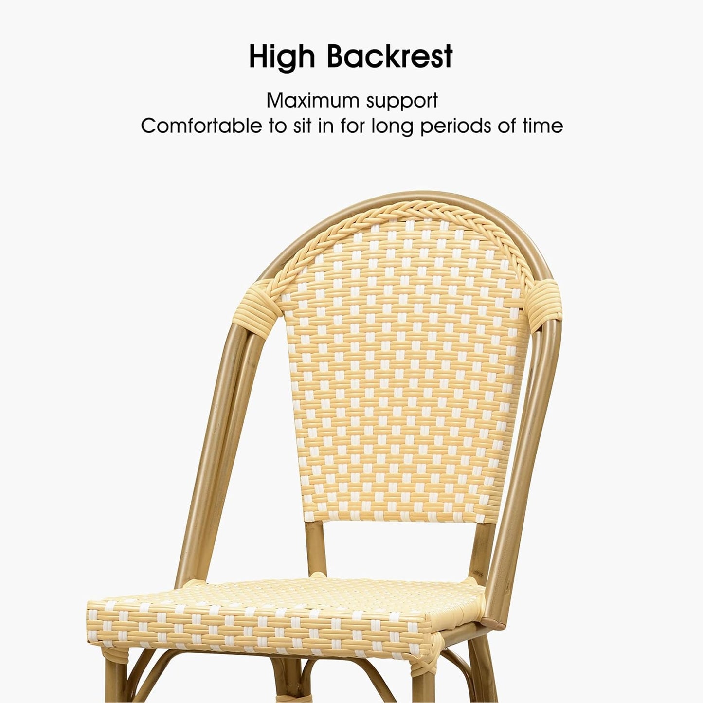 PURPLE LEAF French Bar Stool Set of 2 Bamboo Print Finish Patio Bar Stools with Back Rattan Bar Chairs Wicker Bar Height Stool 30" with Footrest Kitchen Island Stools Outdoor Barstool Cream Yellow