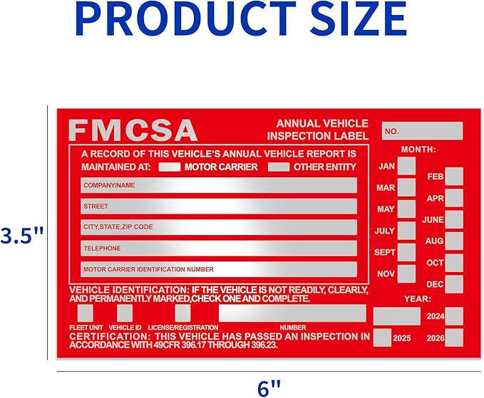 50-Pack Annual Vehicle Inspection Label 1.6 mil Aluminum Red FMCSA Label with Permanent Self Adhesive 6" x 3.5" DOT Compliant