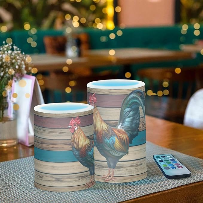 Flickering Flameless Candles, Rooster LED Candles with Remote Timer, Set of 2 Battery Operated Candle for Valentine Wedding Birthday