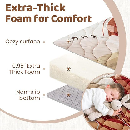 Baby Play Mat, 50x50 Playpen Mat, Thick Soft Foam Playmats for Baby, Foldable and Washable Baby Crawling Mat for Floor(Desert)