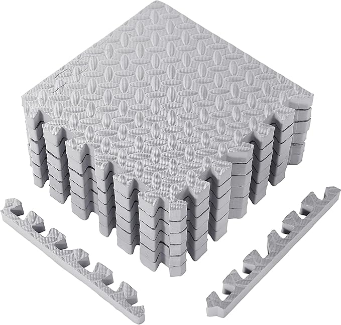 12 Tiles 12x12x1 Inch EVA Thick Interlocking Foam Floor Tiles Puzzle Exercise Mat Play Foam Mats for Boys Girls Baby Pets Home Classroom Nursery Gym(Grey)