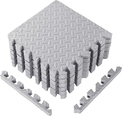 12 Tiles 12x12x1 Inch EVA Thick Interlocking Foam Floor Tiles Puzzle Exercise Mat Play Foam Mats for Boys Girls Baby Pets Home Classroom Nursery Gym(Grey)