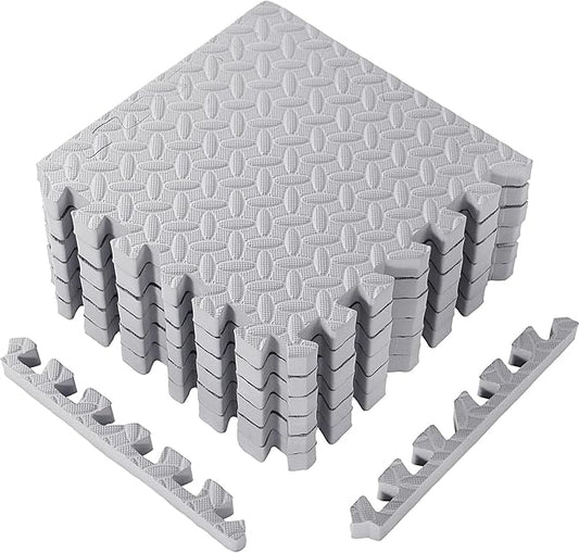 12 Tiles 12x12x1 Inch EVA Thick Interlocking Foam Floor Tiles Puzzle Exercise Mat Play Foam Mats for Boys Girls Baby Pets Home Classroom Nursery Gym(Grey)