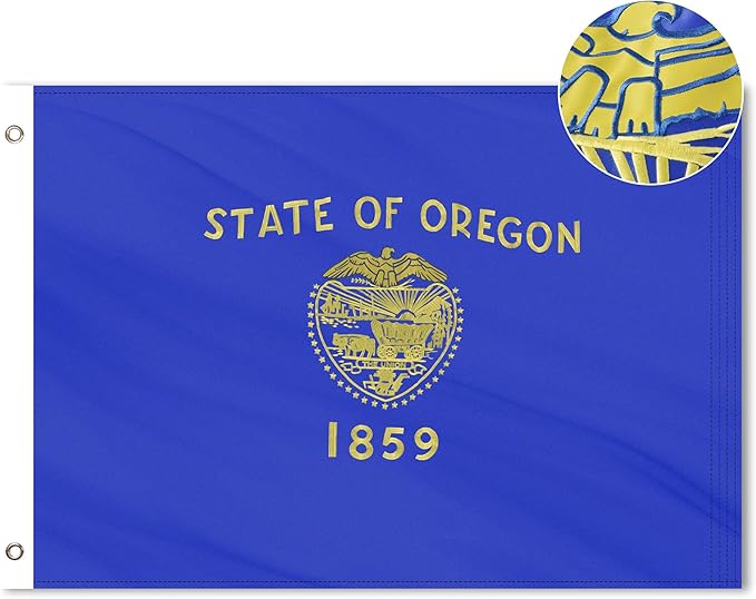 Oregon State Flag 4x6 Ft, Deluxe Full Embroidered Heavy Duty Nylon Durable OR Outside Flags, Indoor/Outdoor, Sewn Stripes and Brass Grommets
