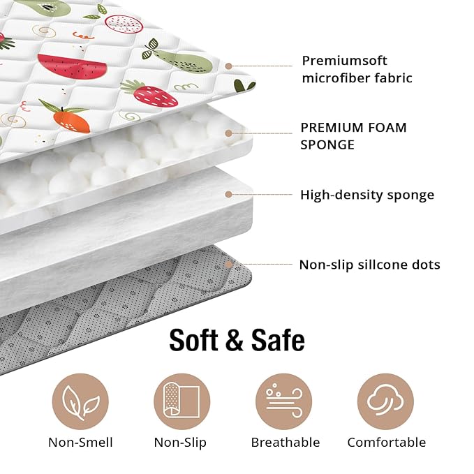 50x50 Playpen Mat, PIGLOG 0.8 Inch Thick Foam Baby Play Mat for Floor, Soft Fabric Cushioned Play mat for Babies，Washable Non-Slip Playmate for Baby, Infants & Toddlers (Milky White)