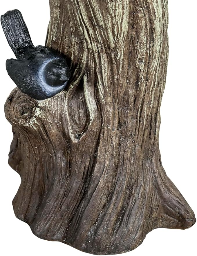 SKYFIRE 23” Tall Fibre Reinforced Concrete Birdbaths with Birds for Patio, Woodland Tree Trunk Decorative Outdoor Bird Bath for Garden，Pedestal Birdbaths for Outdoors, Garden, Patio, Lawn, Backyard