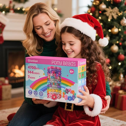 Gionlion 7 Boxes Pony Beads Bracelet Making Kit, 144 Colors 4700Pcs 6x9mm Kandi Rave Beads, Friendship Bracelet Kit with 800Pcs Letter Bead for DIY Jewelry, Keychains, Arts and Crafts for Kids Girls