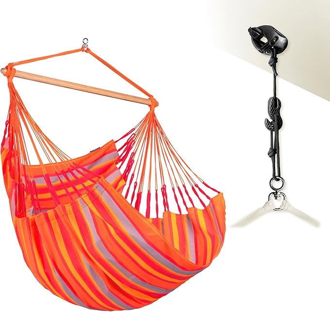LA SIESTA® - XL King Domingo Hammock Swing Chair & CasaMount - Weather & Tear Resistant Hanging Chair - Outdoor Indoor Hammock Chair w/Suspension Kit for Walls Ceilings Square Beams - Toucan