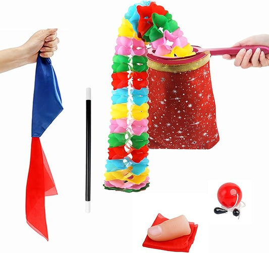 6Pcs Christmas Magic Trick Set for Stage Shows | Holiday Change Bag Routine with Vanishing Silk & Magic Ball | Easy Magic Kit for Beginners