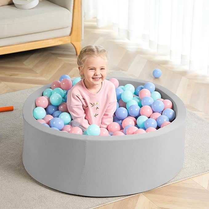 TRENDBOX Foam Ball Pit, 36" x 12" Indoor Outdoor Soft Round Ball Pool Playpen Ideal Gift Toy for Babies Kids and Toddler Children (No Balls) - Light Gray