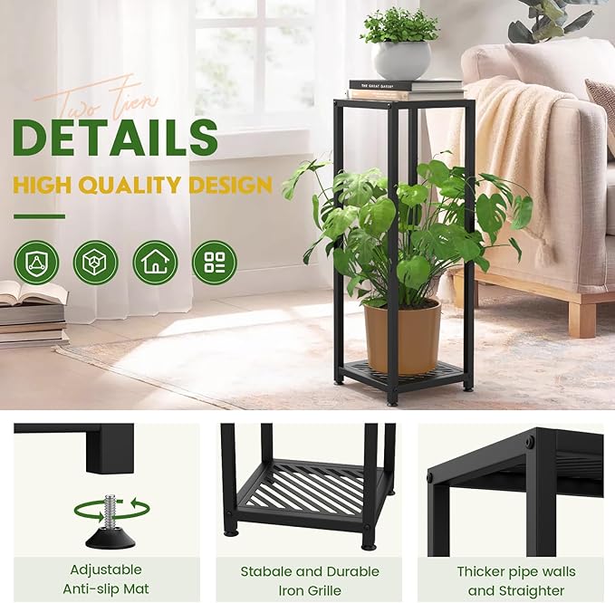 TOSKING 2 Tier Metal Tall Plant Stand Indoor Outdoor ,Multiple Plant Rack Holder Flower Pot Stand Heavy Duty Plant Shelf for Living Room Balcony Garden Patio Bedroom,200 LBS Capacity (Black-30''H)