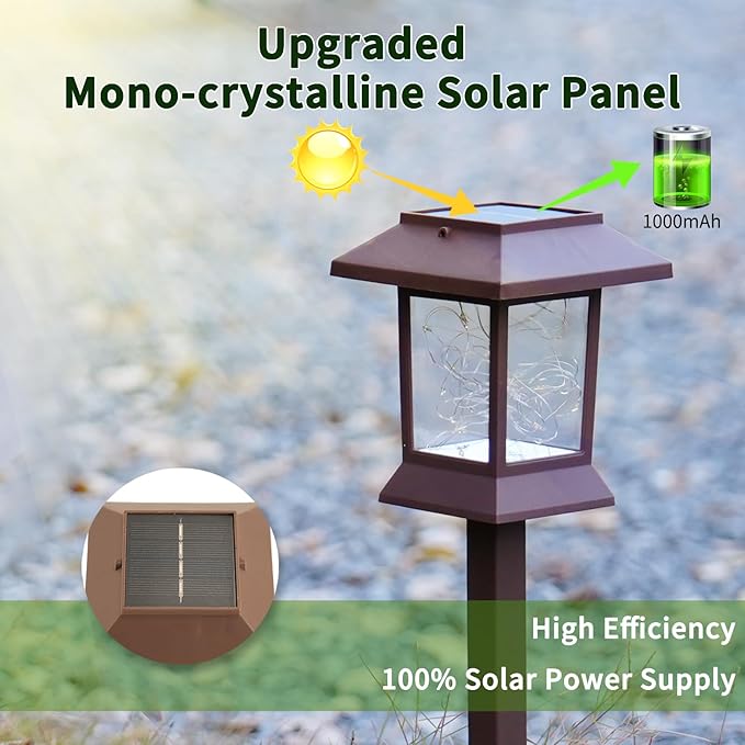 Solar Pathway Lights Outdoor Waterproof IP65, Solar Lights Outdoor with Hook 6PK, Upgraded 1000mAH Battery, Up to 12Hrs, Auto On/Off, Garden Lights Decor for Yard, Driveway, Walkway (LED)