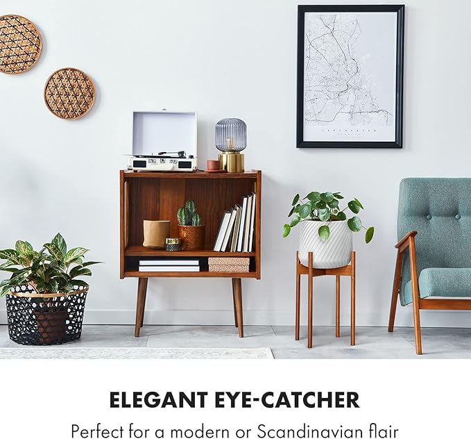 Fox & Fern Mid Century Tall Plant Stand — 10 Inch Fixed Size Raised Wooden Plant Stand for Indoor Planters; Modern Flower Pot Holder with Plug In Design; Easy to Assemble; Two Height Options - Acacia