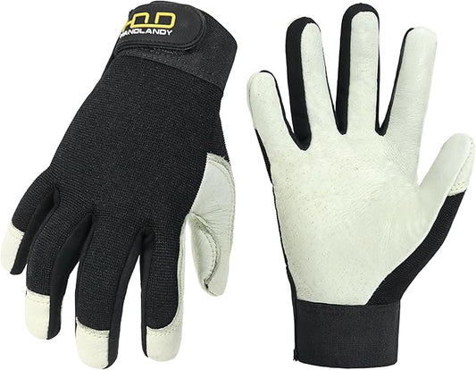 HLDD HANDLANDY Leather Work Gloves for Men & Women, Adjustable Wrist Cowhide Gardening Glove with Reinforced Palm for Driver