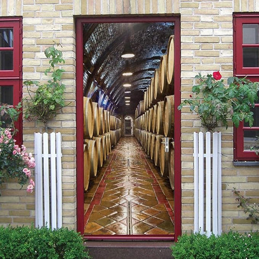 3D Door Stickers Murals - Peel & Stick Wine Cellar Theme - Removable PVC Waterproof Door Poster, 37.4" x 78.7" for Bedroom & Living Room