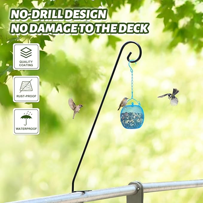 MIXXIDEA Heavy Duty Deck Rail Pole Deck Hook, Extensible and Adjustable Deck Hook for Hanging Bird Feeder, Plants, Suet Baskets,Wind Chimes,Lanterns