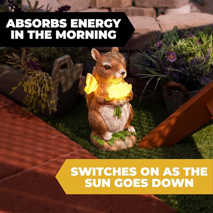 VP Home Charming Solar Powered LED Outdoor Decor Porcelain Squirrel Figurine Light Up Squirrel Gifts Garden Figurines Outdoor Solar Lawn Ornaments