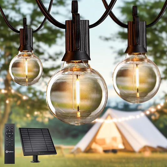 Brightown 75FT Solar String Lights Outdoor Waterproof with Remote, Solar Patio Lights with 35 Shatterproof LED Bulbs, 3 Light Mode, Dimmable & Timer, Hanging String Lights for Porch Garden Bistro