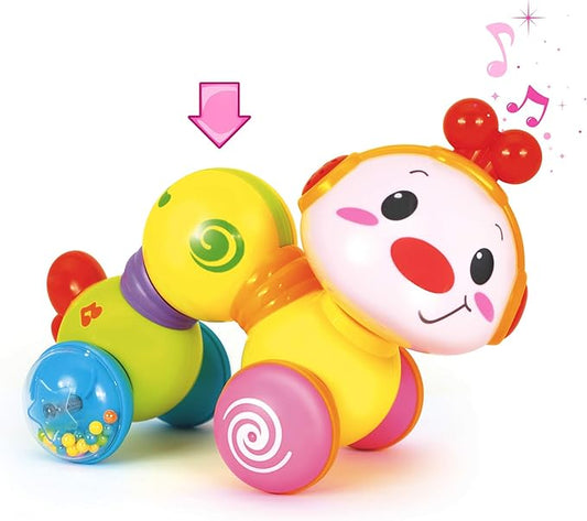 Stone and Clark Musical Press & Go Caterpillar Toy, Baby Toys 6 to 12 Months, Light Up Head Inchworm Infant Toys, Baby Crawling & Educational Toys for 1 Year Old Boys & Girls