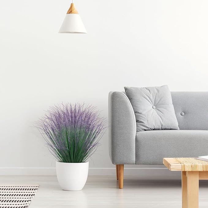 24Pcs Artificial Grass Plants, Faux Shrubs Wheat Grass, Artificial Tall Grass Fake Plants for Outdoor Decor,Artificial Greenery Stems Weed for Room Indoor Home Decor（Green Purple Tail）