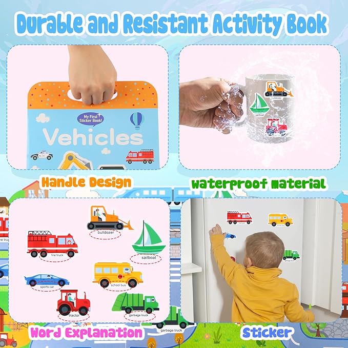 6 Pack Reusable Sticker Book for Kids,Visfun Stickers for Kids Window Stickers Fun Travel Toys for Toddlers Gifts Idea for Boys and Girls (Animal+Vehicles+Space+Insecks+Ocean+Dinosaurs)