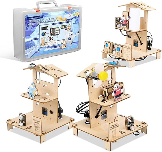 ESP32 STEM Science Kits for Kids Ages 8-10-12, 3 in 1 Smart Home Education Kit, Wooden 3D Puzzles Toys Children's DIY Building Crafts Model Set, Christmas Birthday Gift for Girls Boys