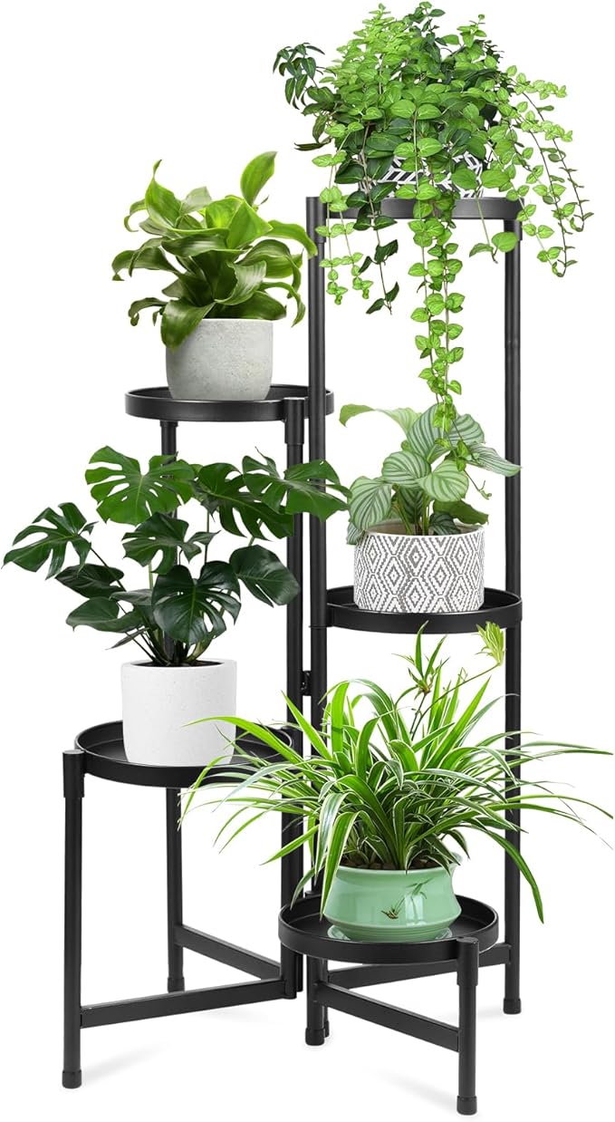 Metal Plant Stand for Indoor Outdoor,5 Tier Foldable Corner Flower Stands Shelf Plants Holder Display for Patio Garden Living Room Balcony Bedroom (5 tier)