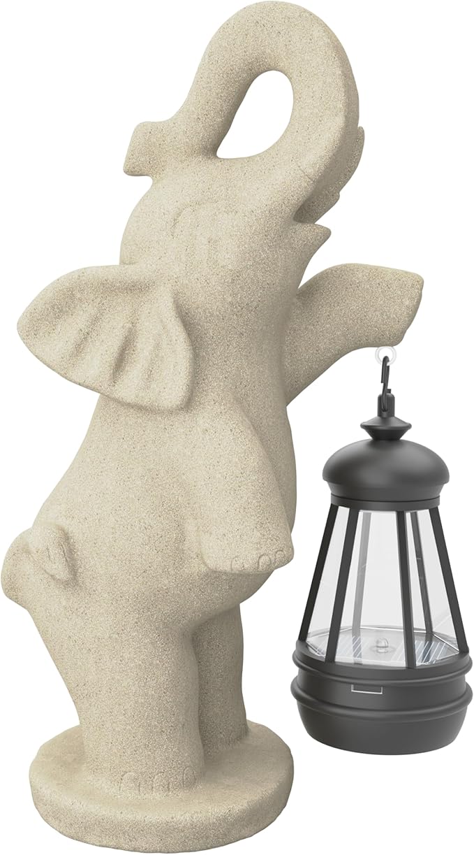 Solar Garden Statue 10 Inch Elephant Decor for Outside Yard Decoration Outdoor Unique Housewarming Gardening Birthday Gifts for Women Grandma