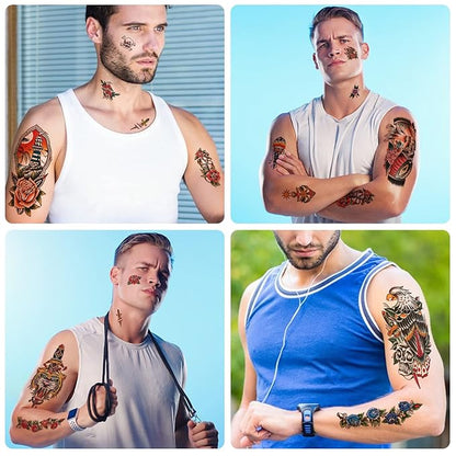 Yazhiji 77sheets Waterproof Temporary Tattoos，Old School Tattoo，Sailor Jerry Style Vintage Classical Fake Tattoo, American Traditional Flower Rose Arm Stickers for Women Men Adults Kids