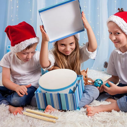 Kids Drum Set, 8 Inch Wooden Drum Toys with an Adjustable Strap, 2 Drumsticks, Educational Musical Sensory Percussion Musical Instrument Toy for Toddlers Kids Baby