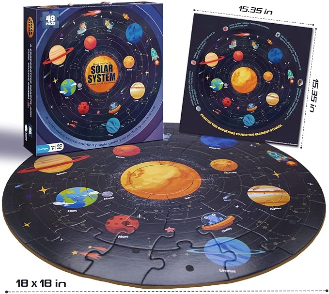 TAOZI&LIZHI Solar System Puzzles for Kids Ages 4-6, 6-8, Large 48 Pieces Round Space Planets Toddler Puzzle Age 2-4, Jigsaw Floor Puzzles for Kids Ages 3-5, Puzzles Gifts for Boys Girls Children
