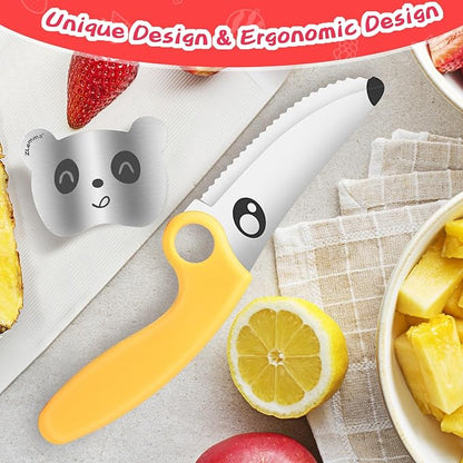 Kids Chef Knife Set for Real Cooking with Safe Finger Guard, Stainless Steel Blade & PP Handle,Perfect for Training Cutting Montessori Kitchen Tool, Kid-Friendly BPA Free (Yellow)