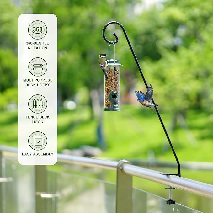 MIXXIDEA Heavy Duty Deck Rail Pole Deck Hook, Extensible and Adjustable Deck Hook for Hanging Bird Feeder, Plants, Suet Baskets,Wind Chimes,Lanterns