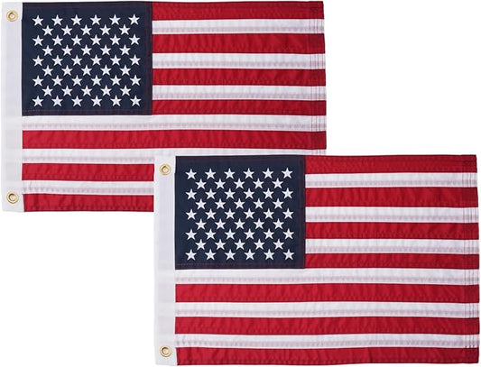 AZCOVER 2 Pack American Flag 12x18 Inch Boat Flag for Outside, 210D USA Small American Flags with Embroidered Stars Sewn Stipes and Brass Grommets for Marine Yacht UTV