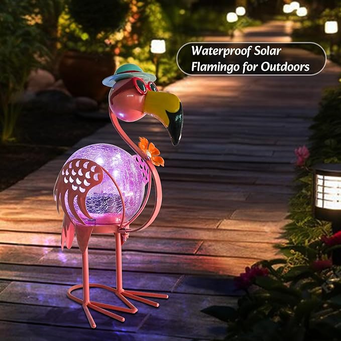 MUMTOP Flamingo Solar Lights Outdoor, Solar Lantern Outdoor Decorative Waterproof LED Solar Lights Flamingo Tabletop Decorations for Patio Garden Yard Outside Decor, Pink Flamingo