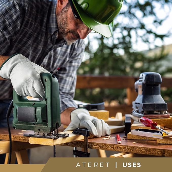 ATERET 24 Pairs Large Heavy Duty Durable Cowhide Leather Work Gloves I Driver Gloves for Truck Driving, Warehouse, Gardening, Farming