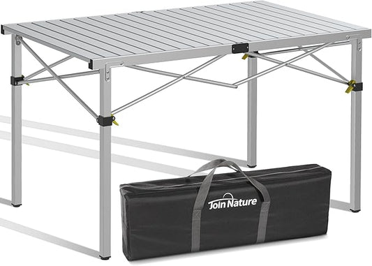 Large 46.4" Camping Table for 2-6 People - 220lbs Capacity Heavy Duty Foldable Outdoor Table with Aluminum Roll-Up Top & Carry Bag, Portable Picnic Desk for BBQ, Tailgating, Backyard (Silver)